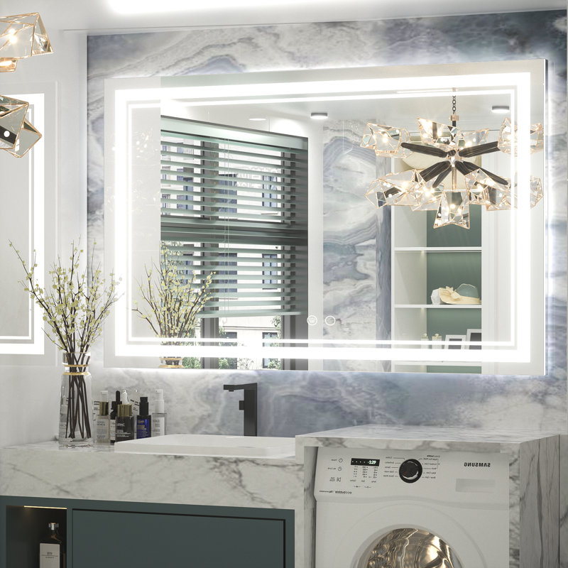 Adorna Frameless LED 3 Color Dimmable Lighting Bathroom Vanity Mirror, Memory Function, Anti-fog, 24" x 48"