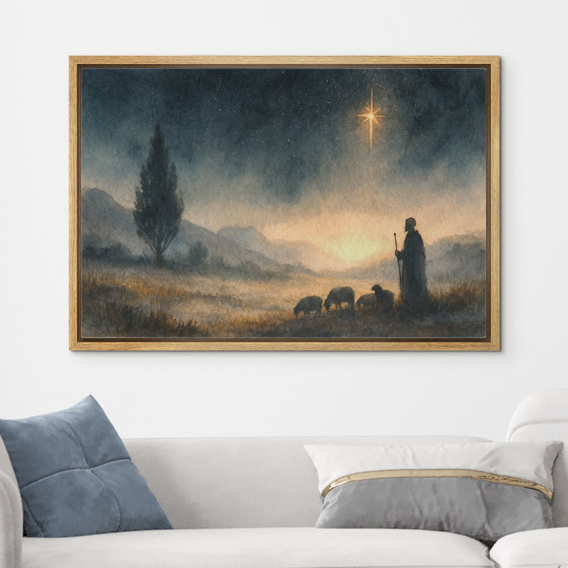 «Starry Night Shepherd», impression sur toile à thème de chambre à coucher religieuse, scène pastorale calme, reproduction d'art sur toile encadrée