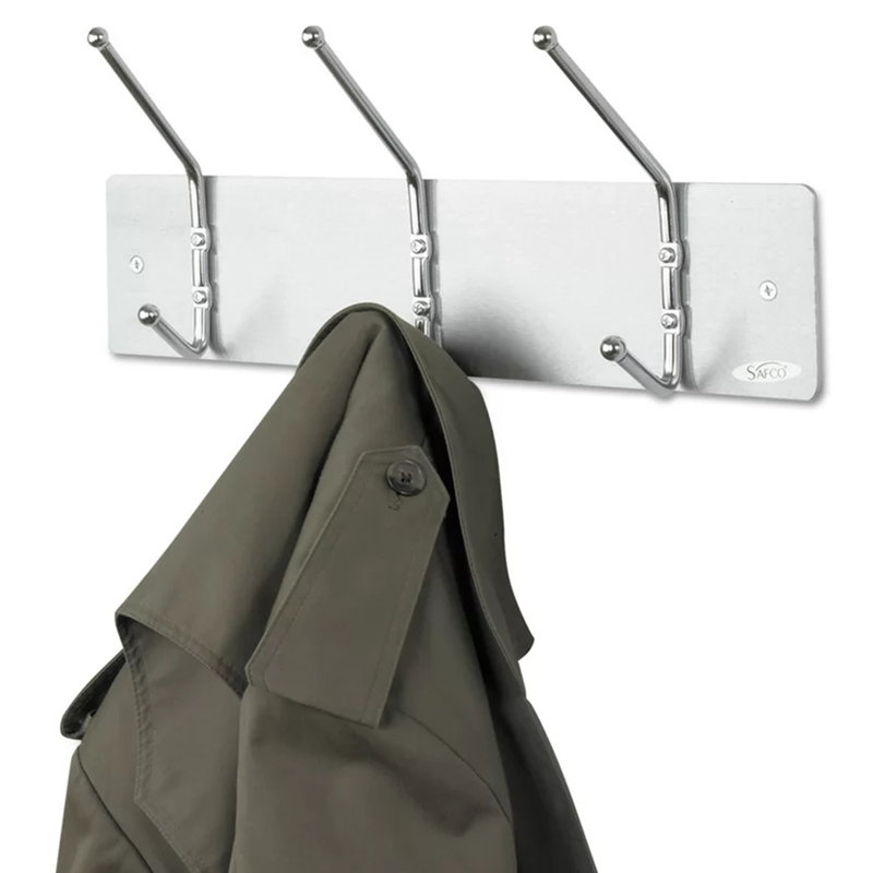 Satin Aluminum and Chrome 3-Hook Wall Rack