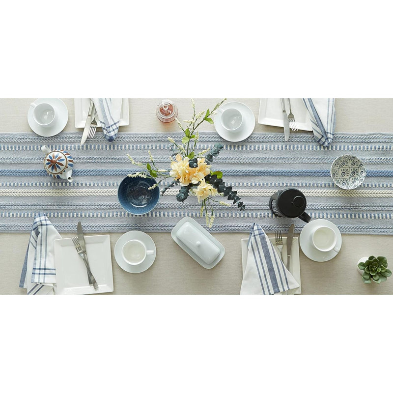 Elco Striped Table Runner, Blue, 15" x 113""