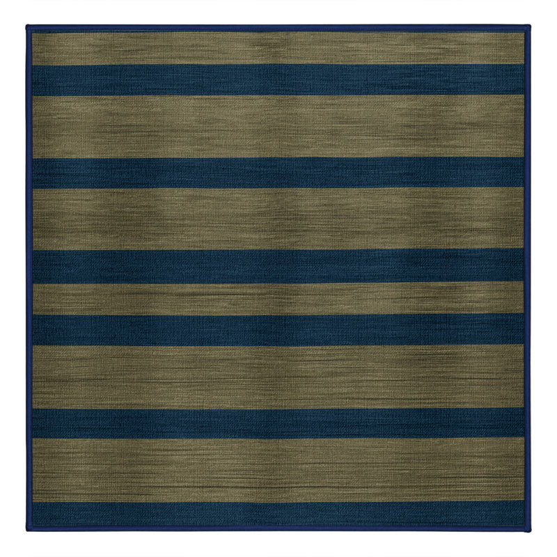 Tapis bleu à rayures horizontales lavable à la machine, Carré 6 pi