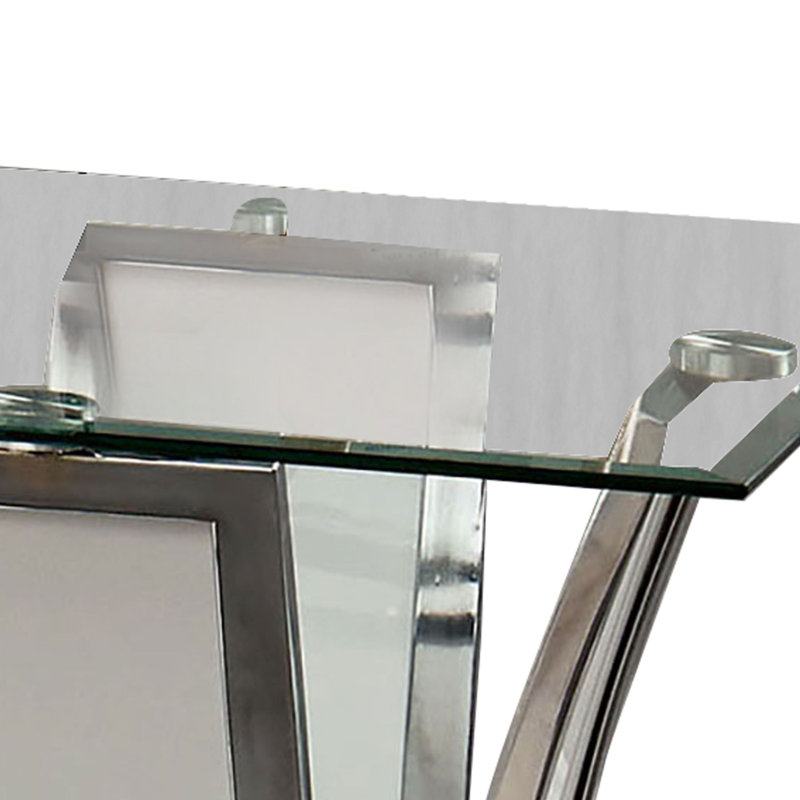 Maysa Glass Pedestal End Table, White/Gray