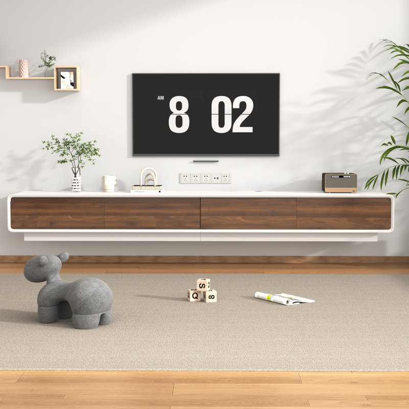 94.53" Wall-Mounted/Floor Standing TV Stand For Tvs Up To 100", Floating Media Console With 2 Drawers And 2 Cabinets