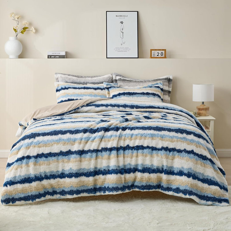 Ensemble de housse de couette en fausse fourrure Simple & Opulence, Housse de couette pour très grand lit et 2 taies , Noir