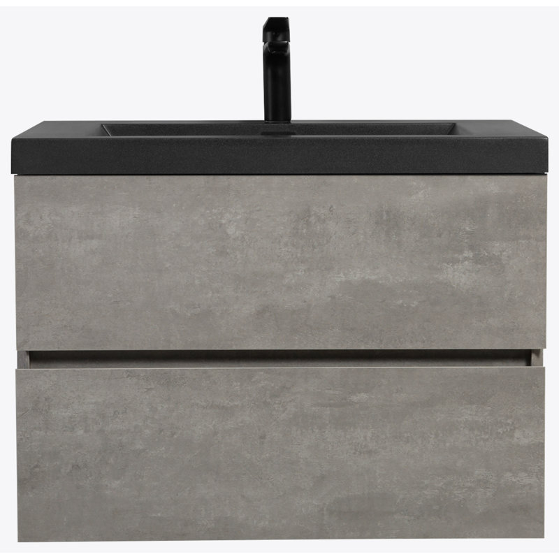 Meuble-lavabo flottant 30 po avec lavabo, rangement mural moderne pour salle de bain, Noir, noir, noir, noir, Gris