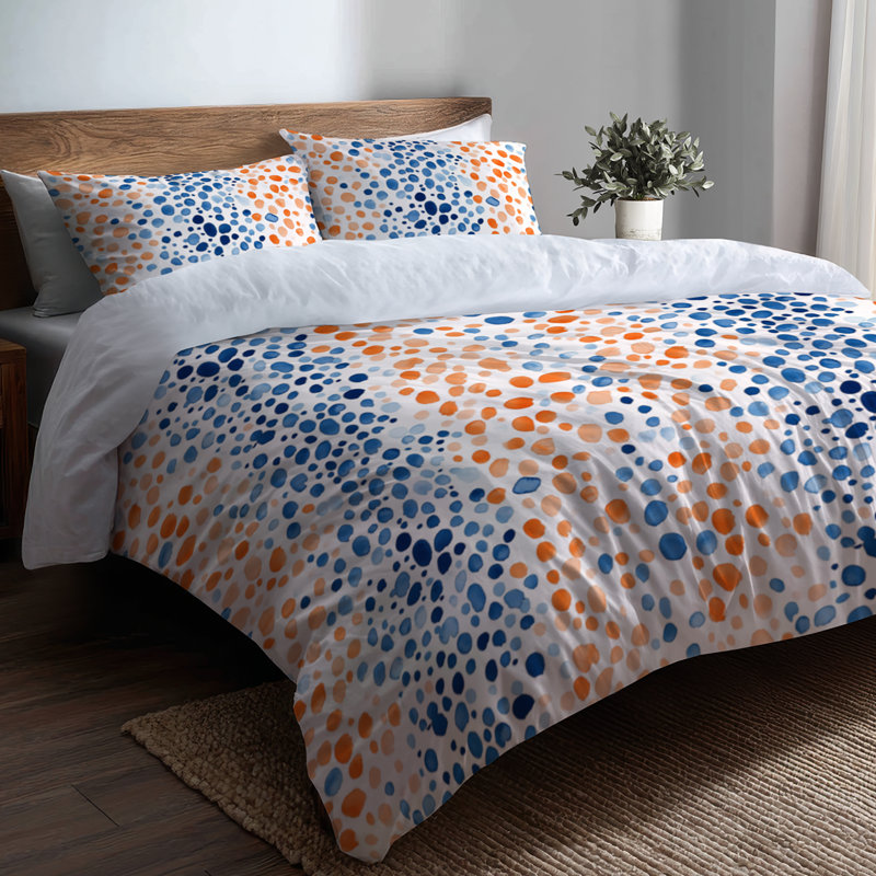 Ensemble de housse de couette abstraite de 3 - Ensemble de literie et de coussins modernes à pois orange