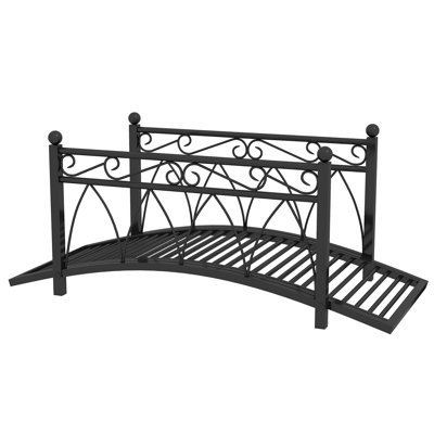 Pont de jardin en forme d'arche en métal de 3,3 pieds avec rails de sécurité, volutes décoratives, sphères de coin pour étang ou ruisseau