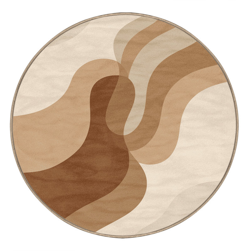 Tapis beige lavable à la machine de couleur unie minimaliste Orionna, 6 po de diamètre