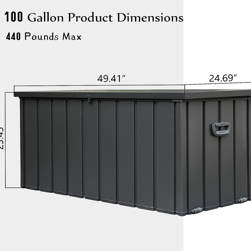 100 Gallon Lockable Outdoor Case - Dark Gray, Waterproof For Patio Cushions, Pillows, Garden Tools With Robust Structure Quality Chest Build Material