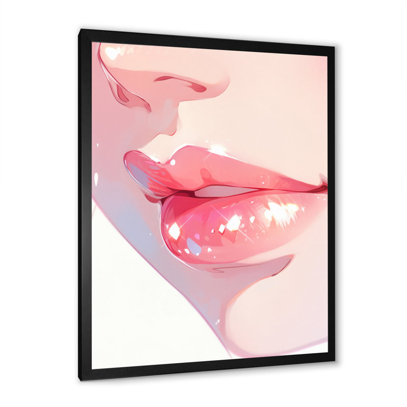 «Pink Pastel Pout Lips» sur toile, Cadre simple noir, H 32 po x l 24 po x P 1 po