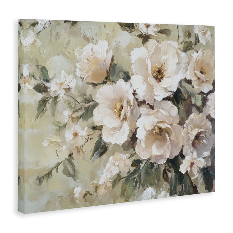 «Cream Dynamic Florals», art mural sur toile par Petal Prints Design, H 30 po x l 40 po