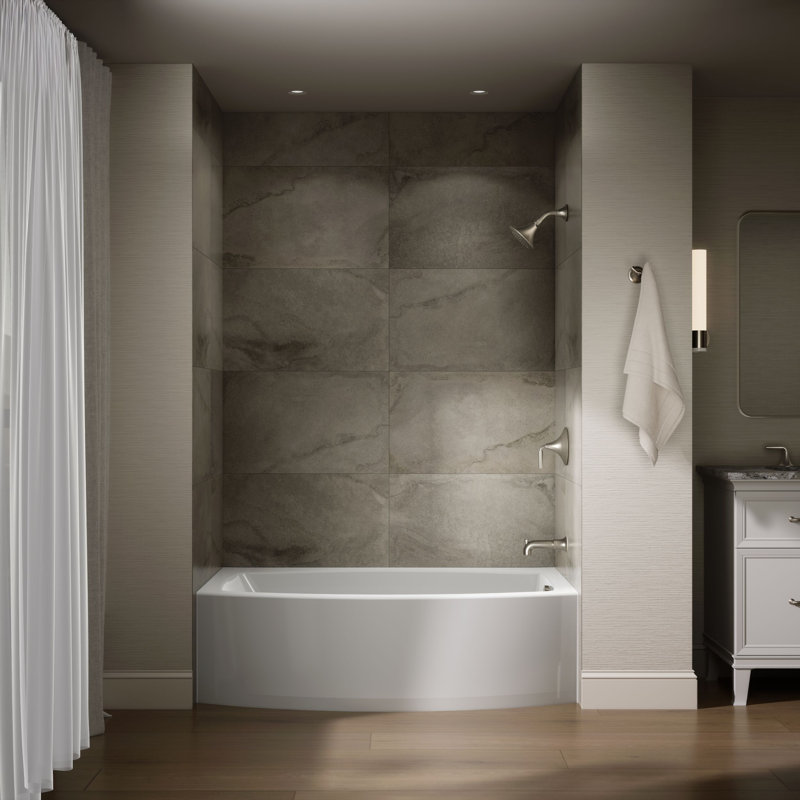 Expanse 60" x 38" Curved Integral Apron Bathtub, White, Right-Hand Side