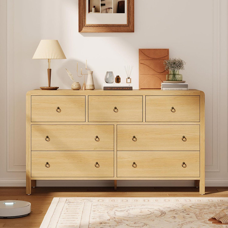 Ebern Designs 6/7 Drawer Dresser with Metal Handle, Wooden Chest of ...