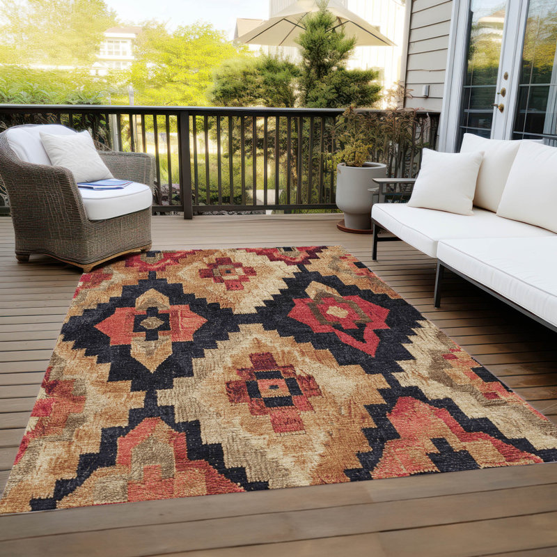 Machine Washable Indoor/Outdoor Xhevrie Rust Rug, Rectangle 10' x 14'
