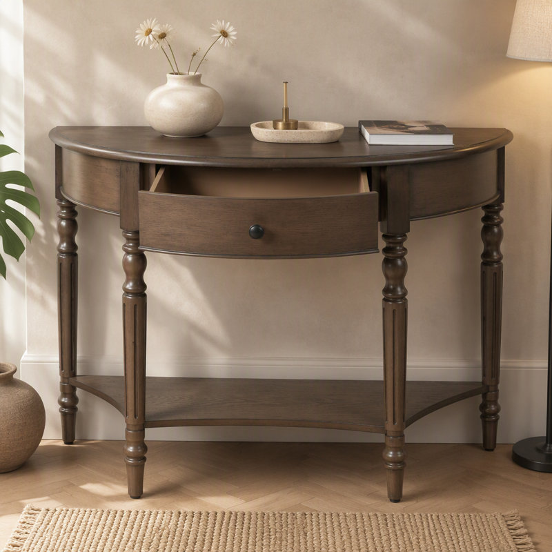Console de style campagnard avec tiroir et tablette Farmhouse, Noyer, Noyer, Noyer