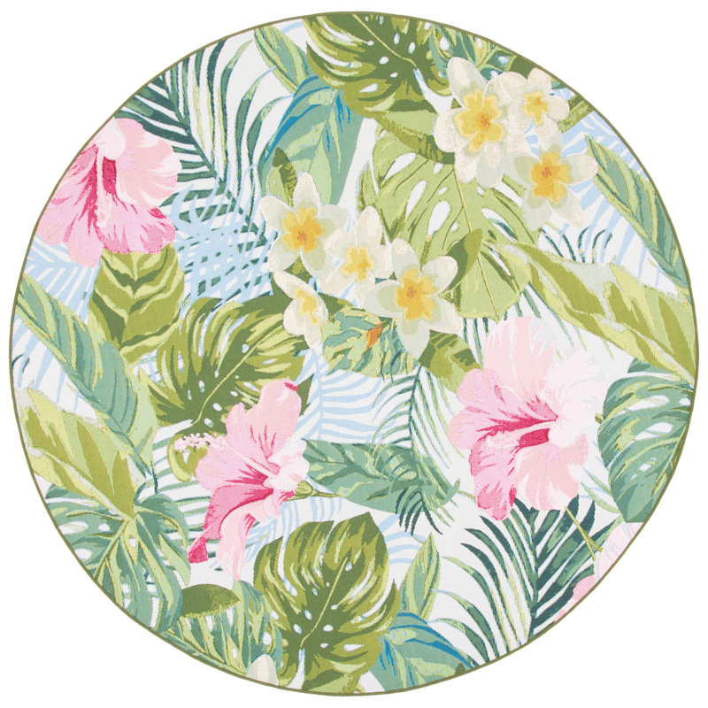 Ithaca 500 Performance Floral Indoor/Outdoor Area Rug, Round 6'6"