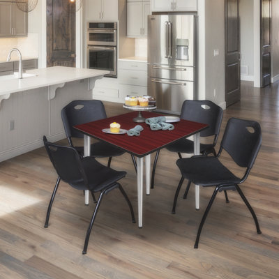 Kahlo Square Breakroom Table Top, Base & 4 Zeng Stack Chairs