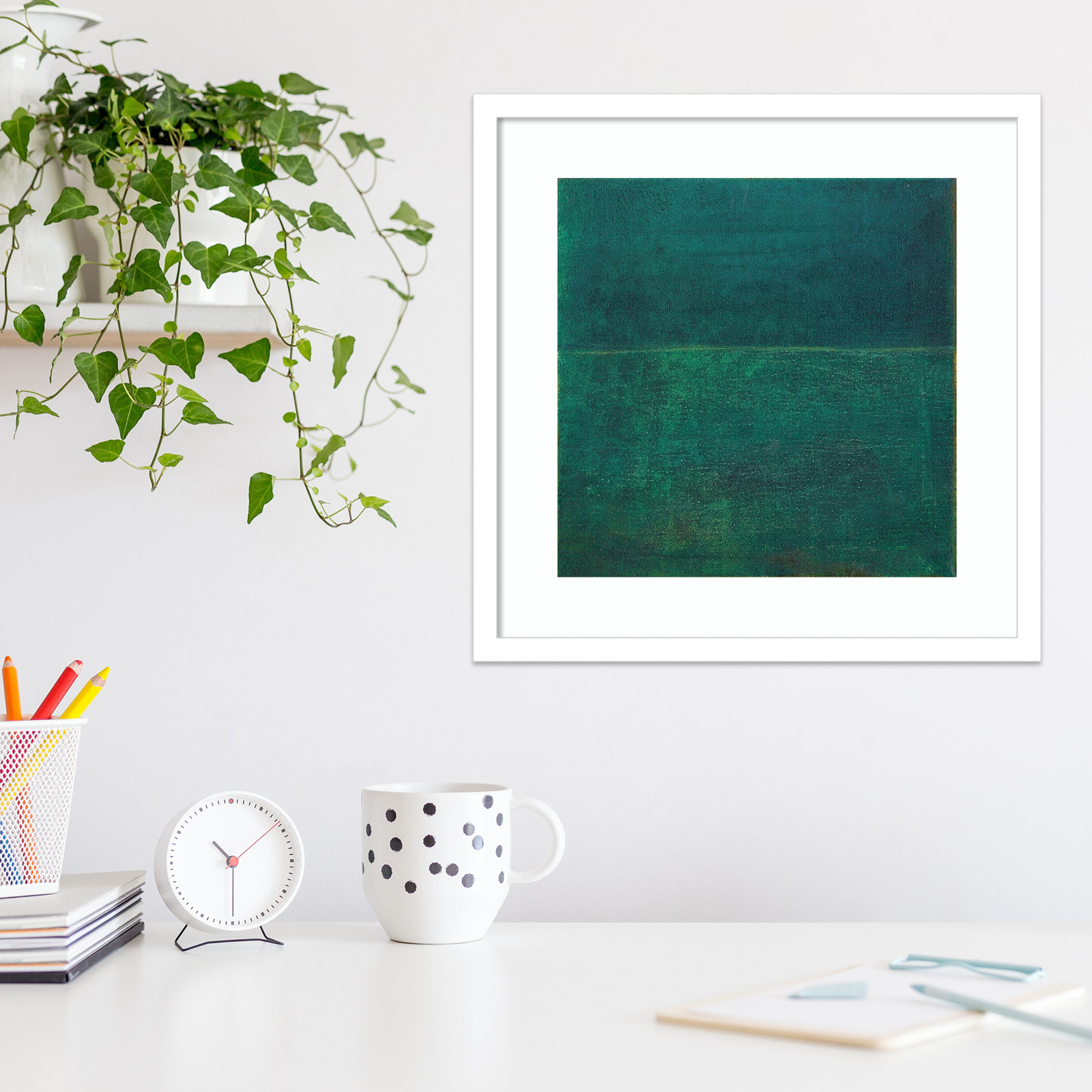 Green Zen I by Jodi Fuchs, 25.12" H x 25.12" W x 0.88" D, White Framed Paper