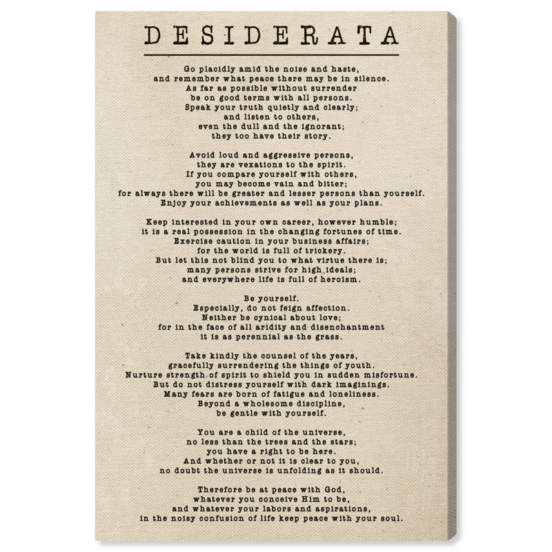 «Desiderata Parchment» par Oliver Gal - Art textuel sur toile, H 24 po x l 16 po, Toile tendue
