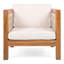 Fauteuil club d'extérieur en bois d'acacia avec accoudoirs en corde beige et coussins beiges, capacité de 400 lb