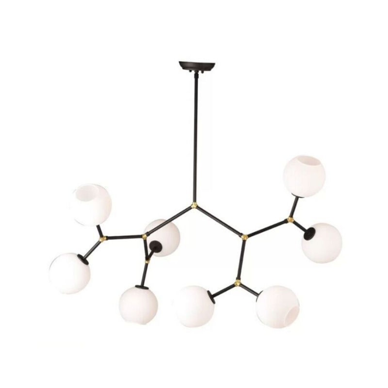 Lustre spoutnik linéaire 8 lumières Oman - Structure en métal avec abat-jour en verre, éclairage décoratif moderne
