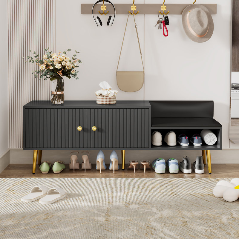 Banc de rangement pour chaussures avec coussins, Gris