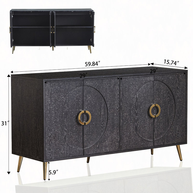 Buffet 4 portes Modern, Noir patiné