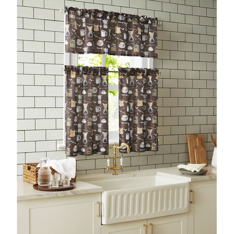 Coffee Kitchen Curtain Set with Valance & Tiers