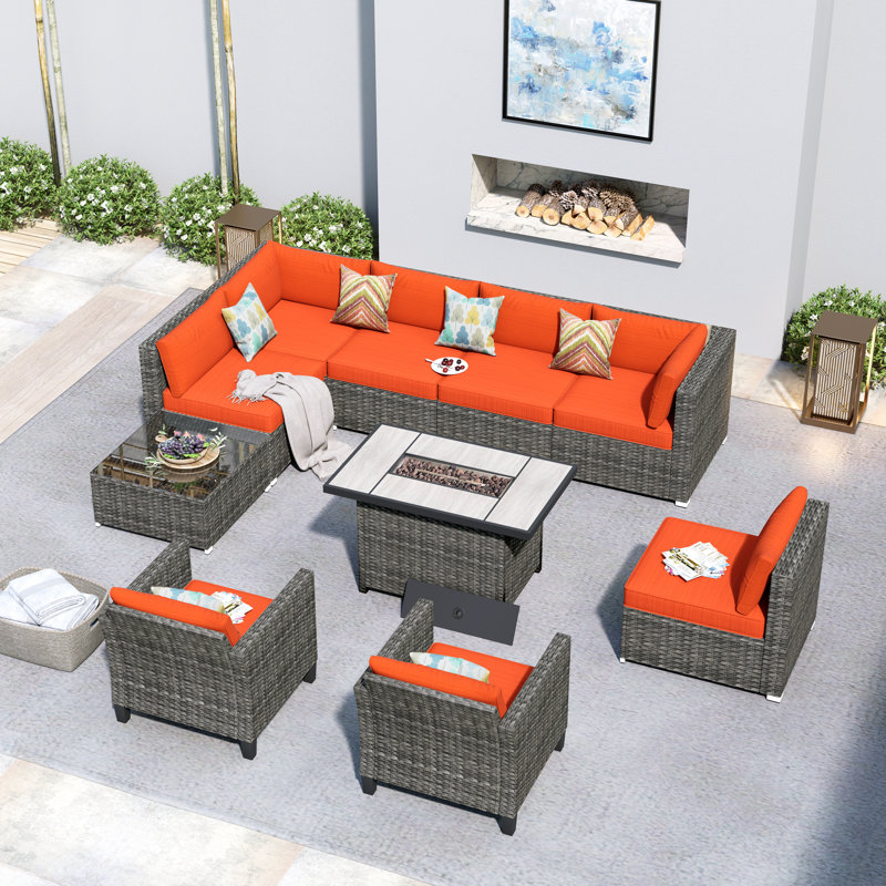Reniyah 8 - Person Patio Conversation Set with Cushions, Orange