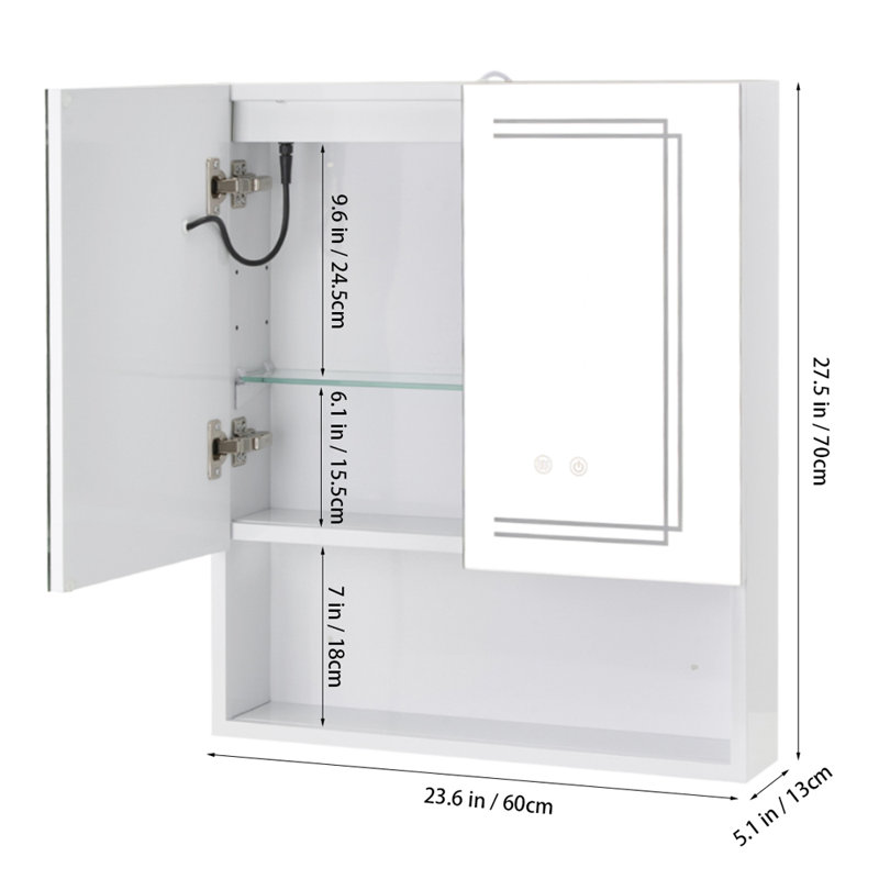 600mm W 700mm H Wall Mounted Required Frameless Medicine Cabinet Mirror Fixed