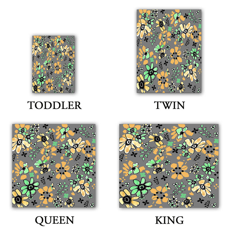 Ensemble de housse de couette Flodoodle, 1 housse simple + 1 taie standard, Gris / sarcelle / jaune