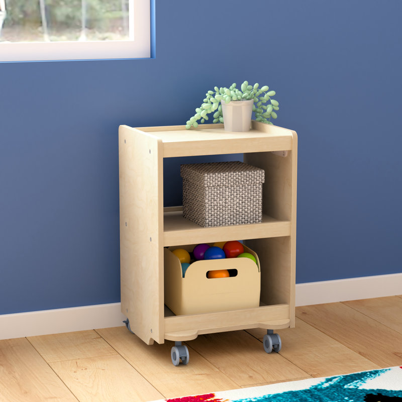 Natural Birch Plywood Mobile Utility Cart with 3 Shelves