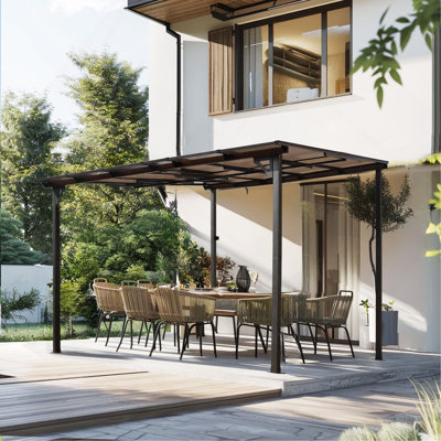 Outdoor Pergola Gazebo,Wall-Mounted Lean To Metal Awning Gazebo With Roof,Large Heavy Duty For Patio,Decks,Backyard