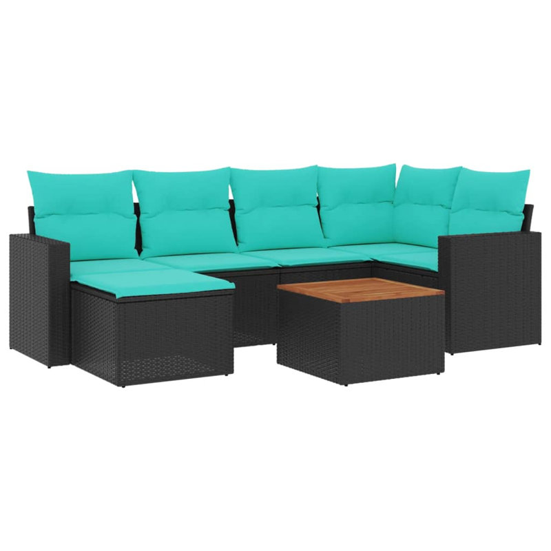 7 Piece Patio Sofa Set With Cushions Black Poly Rattan