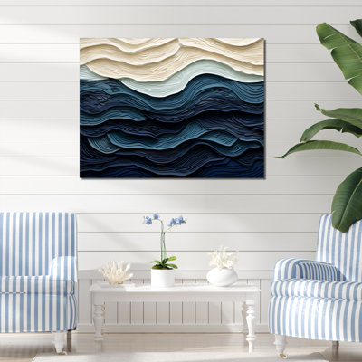 Blue and White Coastal Waves - Abstract Coastal Canvas Print Wall Decor