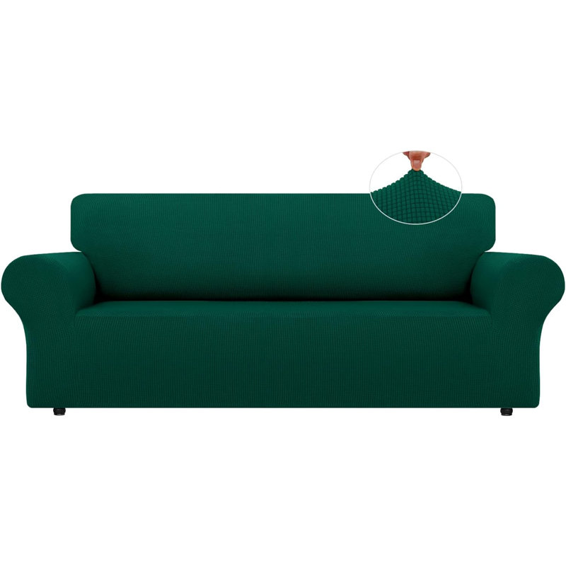 Housse pour canapé à coussins en T, Polyester vert foncé, H 40 po x l 110 po x P 40 po