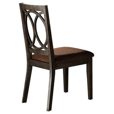 Paire de chaises d'appoint en tissu et finition brun - dossier haut, sans accoudoirs, siège fixe avec coussin en bois, coussin rembourré, motif ovale superposé et pieds fuselés (2 pièces)