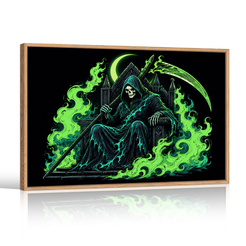 " Grim Reaper On Throne With Green Smoke And Halloween " Painting Print, H 24 po x l 36 po