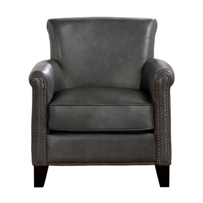 Traditional Gray Accent Furniture, Item Classic Style Living Room Chair, High Foam, Attached Back, Split Leather Sides Delight