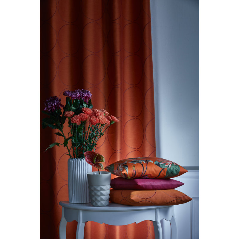 Floral Cushion with Filling, Orange/Green