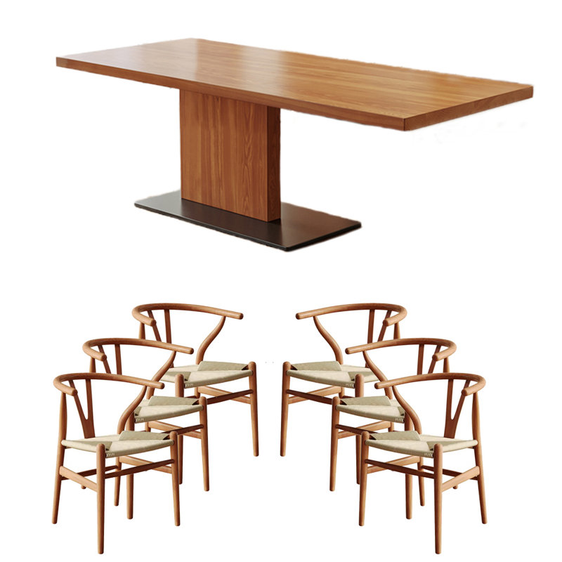 Solid wood ash dining table set, 29.53"H x 78.74"L x 35.43"W