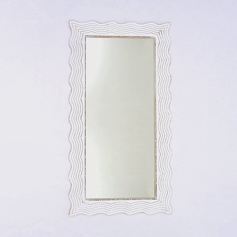 Miroir rectangulaire rustique en bois massif sculpté à la main de forme ondulée - 36 po x 72 po