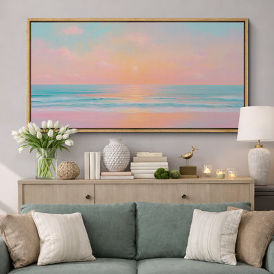 Pastel Sunset Ocean Seascape Coastal Landscape Wall Decor Extra Large Pictures Framed Canvas Print Wall Art