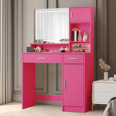Bureau de coiffeuse avec miroir et bande lumineuse à DEL, coiffeuse avec grand tiroir, commode de rangement à 3 niveaux et 3 modes d'éclairage à luminosité réglable, convient à la chambre à coucher