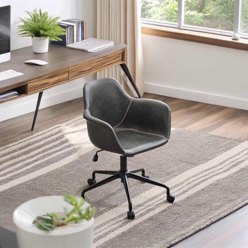 Chaise de bureau moderne Mid-Century, Similicuir noir