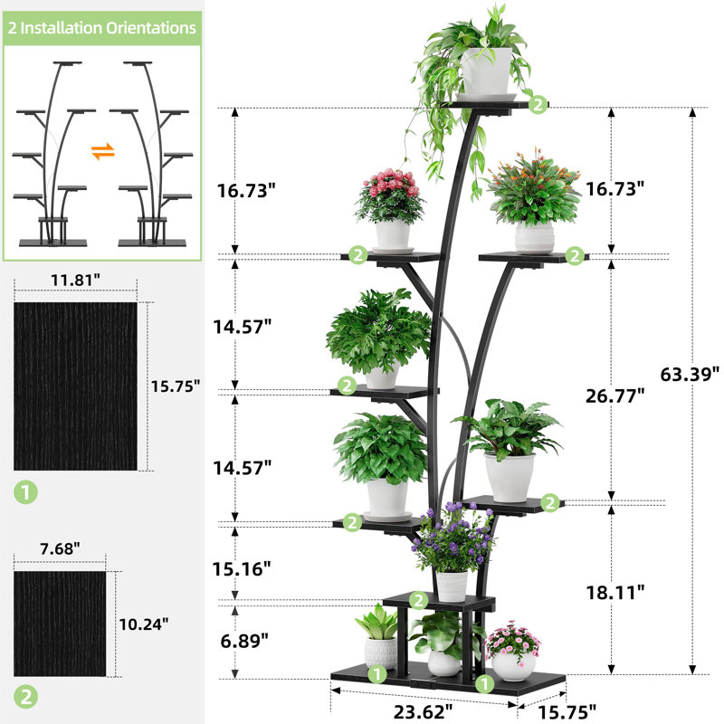 Support pour plante 63,39 po Wert, Noir