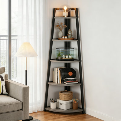 70" Tall  Corner Bookcase, 5-Tier Corner Ladder Shelf Small Bookshelf