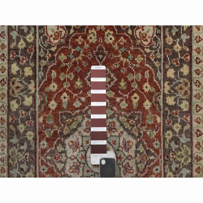 2 pi x 3 pi 1 po, rouge auburn, tabriz antique avec motif haji jalili, noué à la main, 100% laine, colorants végétaux, velours doux, tissage dense, échantillon, tapis, tapis oriental
