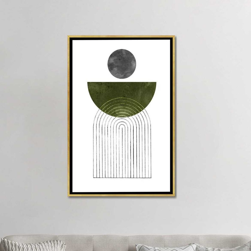 «Mid Century Shapes» par Whales Way - impression d'art graphique, H 26 po x l 18 po x 1,5 po, Toile encadrée d'or, Aucun mat