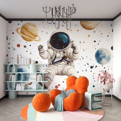 Astronaut And Planets Wallpaper For Kids – Space Galaxy Theme Wall Art – Room Nursery Mural – Cute Educational Outer Space Decor Wallpaper